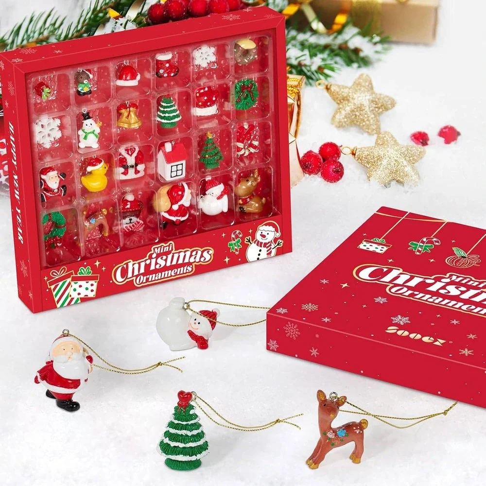 24 Pcs Mini Christmas Ornaments Set Resin‎ Miniature Holiday Advent Calendar